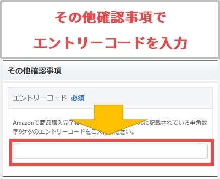 「その他確認事項」でエントリーコードを入力