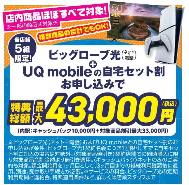 GEOのビッグローブ光とUQmobileのキャンペーン情報